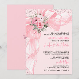 Blush Pink Bow Quinceanera Kaart