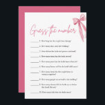Blush Pink Bow Raad het nummer Vrijgezellenfeest s Kaart<br><div class="desc">Voeg een vleugje opwinding toe aan je vrijgezellenfeest met onze Blush Pink Bow She's Tying the Knot Guess the Number Vrijgezellenfeest Game. Gasten zullen hun geluk beproeven bij het raden van het juiste aantal weergegeven items, waardoor vriendschappelijke concurrentie en anticipatie wordt aangewakkerd. Met zijn charmante blush roze strik ontwerp, dit...</div>