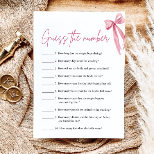 Blush Pink Bow Raad het nummer Vrijgezellenfeest s Kaart