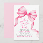 Blush Pink Bow She's Tying the Knot Bridal Shower Kaart (Voorkant / Achterkant)