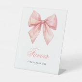 Blush Pink Bow Shower Favorieten Teken Reclamebord Met Voetstuk (Voorkant)