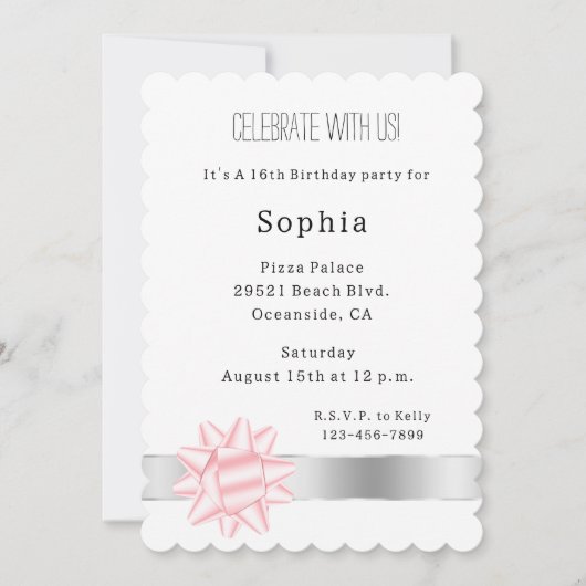 Blush Pink Bow Silver Glam Ribbon Verjaardag Kaart (Voorkant)