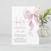 Blush Pink Bow Sweet 16 Birthday Invitation Kaart (Staand voorkant)