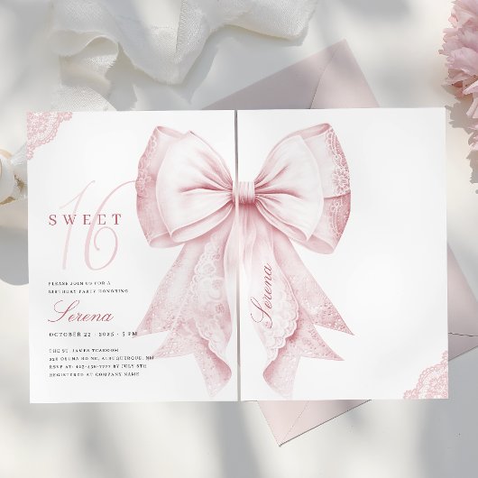 Blush Pink Bow Sweet 16 Verjaardag Kaart
