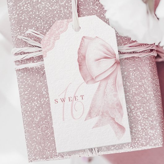 Blush Pink Bow Sweet 16 Verjaardag Labels Cadeaulabel