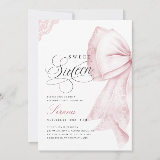 Blush Pink Bow Sweet Sixteen Birthday Kaart (Voorkant)