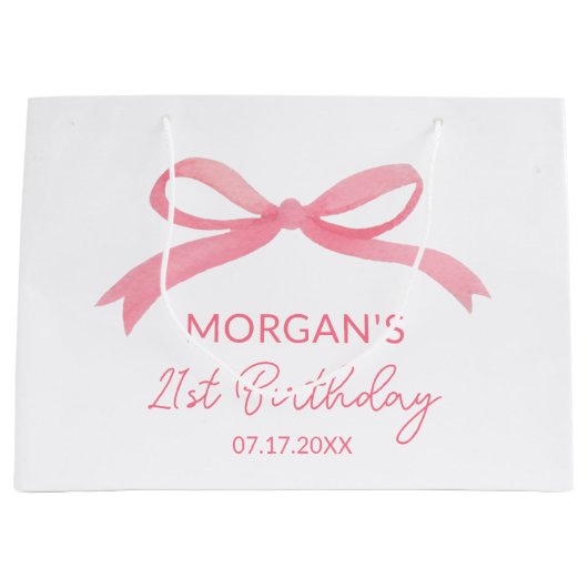 Blush Pink Bow Verjaardagsfeest Schattigee naam Groot Cadeauzakje (Voorkant)