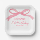 Blush Pink Bow Verjaardagsfeest Schattigee naam Papieren Bordje (Voorkant)