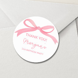 Blush Pink Bow Verjaardagsfeestje Schattige Ronde Sticker