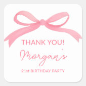 Blush Pink Bow Verjaardagsfeestje Schattige Vierkante Sticker (Voorkant)