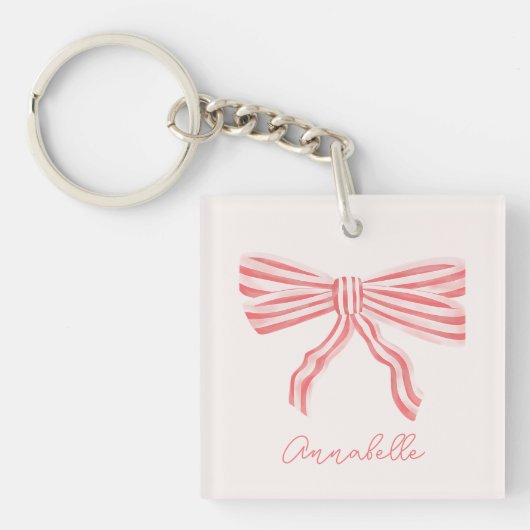 Blush Pink Bow & voornaam Sleutelhanger (Voorkant)