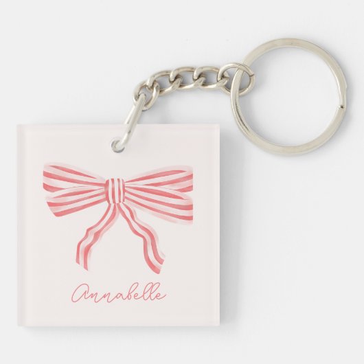 Blush Pink Bow & voornaam Sleutelhanger (Achterkant)