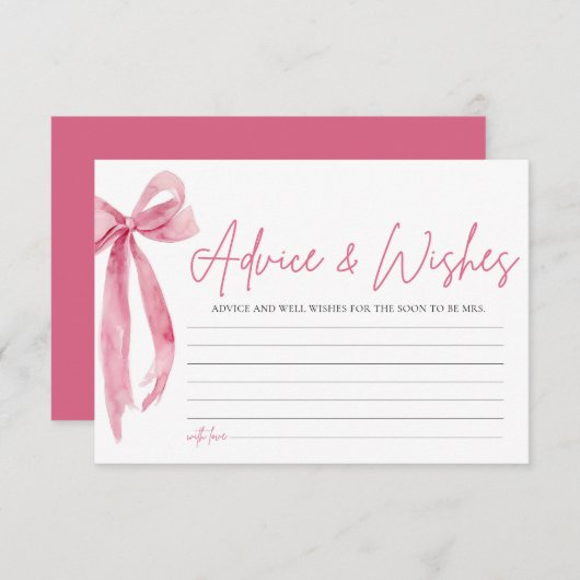 Blush Pink Bow Vrijgezellenfeest Advies & Wensen K Kaart (Voorkant / Achterkant)