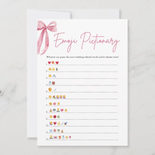 Blush Pink Bow Vrijgezellenfeest Emoji Pictionary  Kaart (Voorkant)