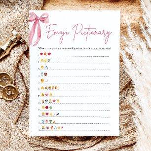 Blush Pink Bow Vrijgezellenfeest Emoji Pictionary Kaart