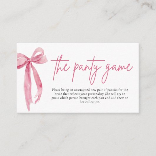 Blush Pink Bow Vrijgezellenfeest Het Panty spel Informatiekaartje (Voorkant)