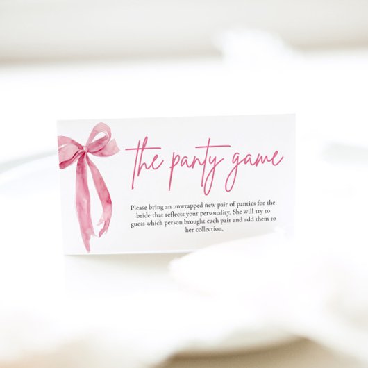 Blush Pink Bow Vrijgezellenfeest Het Panty spel Informatiekaartje