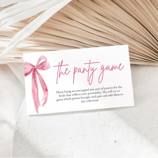 Blush Pink Bow Vrijgezellenfeest Het Panty spel Informatiekaartje