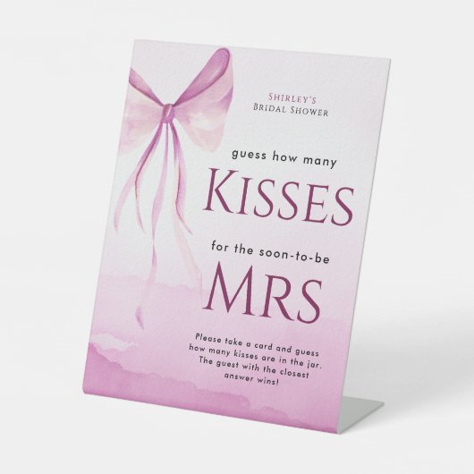 Blush Pink Bow Vrijgezellenfeest Raad eens hoeveel Reclamebord Met Voetstuk (Voorkant)