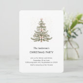 Blush Pink Bow Watercolor Christmas Tree Party  Kaart (Staand voorkant)