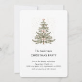 Blush Pink Bow Watercolor Christmas Tree Party  Kaart (Voorkant)