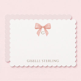 Blush Pink Bow Watercolor Monogram Note Card Kaart