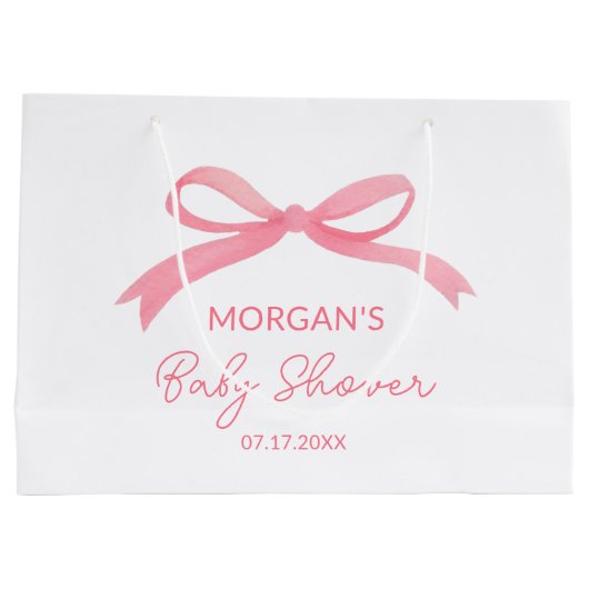 Blush Pink Bow Waterverf Baby shower Groot Cadeauzakje (Achterkant)