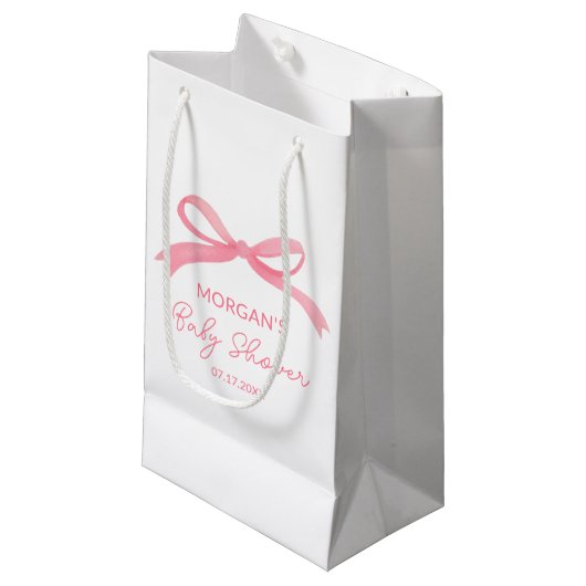 Blush Pink Bow Waterverf Baby shower Klein Cadeauzakje (Voorkant Gekanteld)