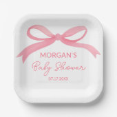 Blush Pink Bow Waterverf Baby shower Papieren Bordje (Voorkant)