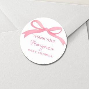 Blush Pink Bow Waterverf Baby shower Ronde Sticker