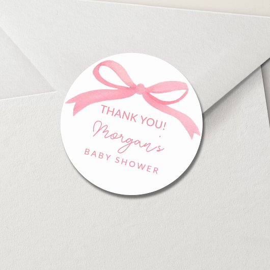 Blush Pink Bow Waterverf Baby shower Ronde Sticker