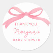 Blush Pink Bow Waterverf Baby shower Ronde Sticker (Voorkant)