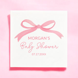 Blush Pink Bow Waterverf Baby shower Servet