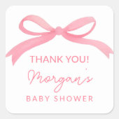 Blush Pink Bow Waterverf Baby shower Vierkante Sticker (Voorkant)
