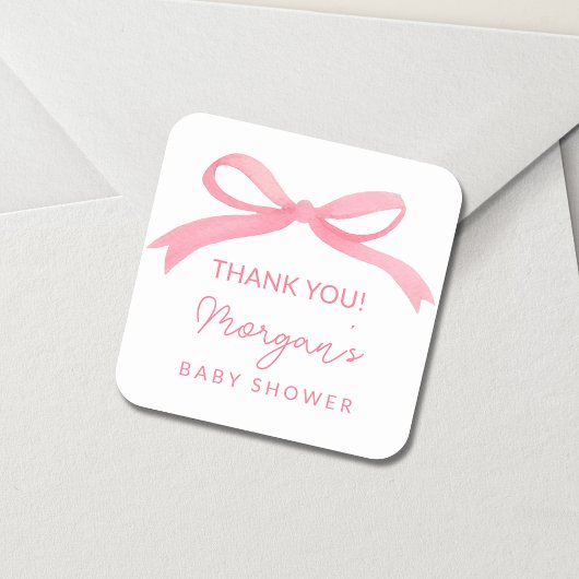 Blush Pink Bow Waterverf Baby shower Vierkante Sticker