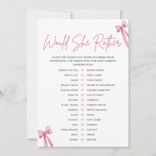 Blush Pink Bow wil dat ze liever Vrijgezellenfeest Kaart (Voorkant)