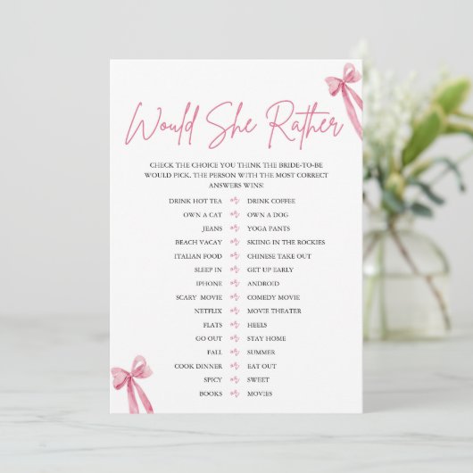 Blush Pink Bow wil dat ze liever Vrijgezellenfeest Kaart (Staand voorkant)