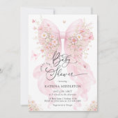Blush Pink Bow Wildflower Butterfly Baby Shower Kaart (Voorkant)