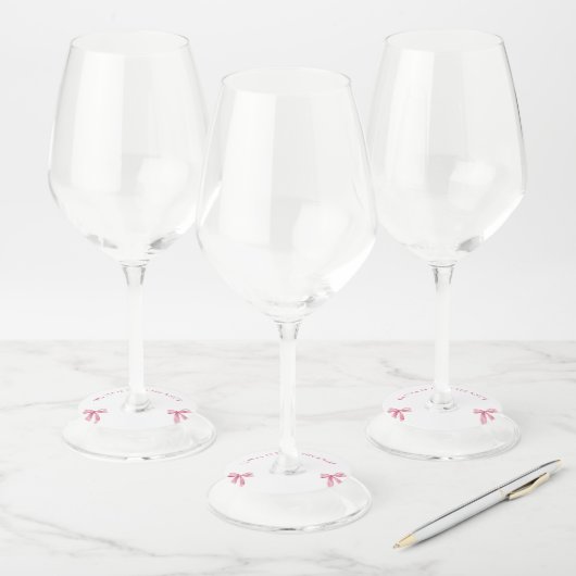 Blush Pink Bow Ze bindt de knoop Bachelorette Wijnglaslabel (Set)
