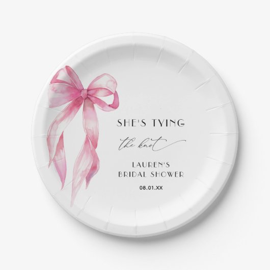 Blush Pink Bow Ze bindt de knoop Vrijgezellenfeest Papieren Bordje (Voorkant)