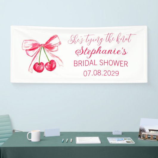 Blush Pink Bow Ze bindt het knoop Vrijgezellenfees Spandoek (Beurs)