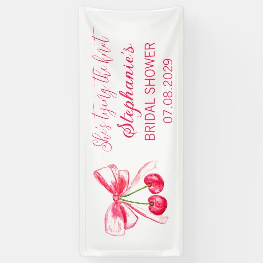 Blush Pink Bow Ze bindt het knoop Vrijgezellenfees Spandoek (Verticaal)