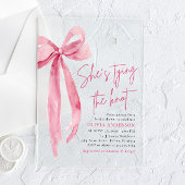 Blush Pink Bow Ze is Tying the Knot Vrijgezellenfe Acryl Uitnodigingen