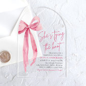 Blush Pink Bow Ze is Tying the Knot Vrijgezellenfe Acryl Uitnodigingen
