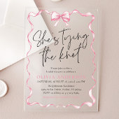 Blush Pink Bow Ze is Tying the Knot Vrijgezellenfe Acryl Uitnodigingen