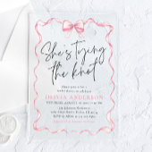 Blush Pink Bow Ze is Tying the Knot Vrijgezellenfe Acryl Uitnodigingen