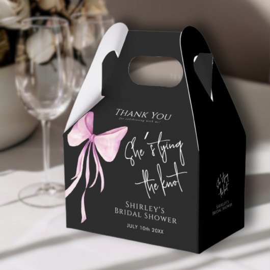 Blush Pink Bow Ze is Tying the Knot Vrijgezellenfe Bedankdoosjes