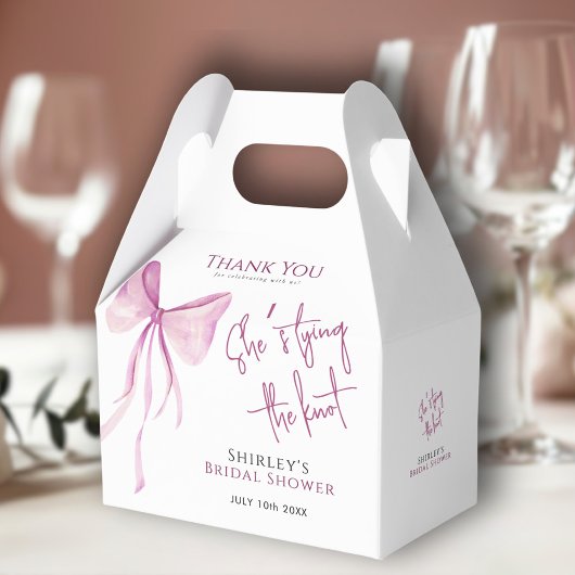 Blush Pink Bow Ze is Tying the Knot Vrijgezellenfe Bedankdoosjes