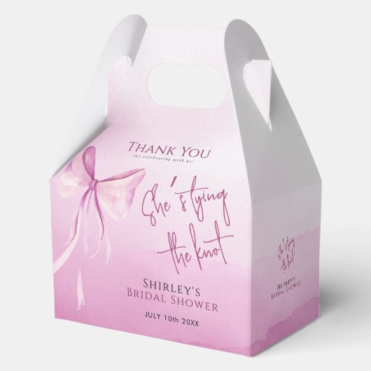 Blush Pink Bow Ze is Tying the Knot Vrijgezellenfe Bedankdoosjes (Voorkant)