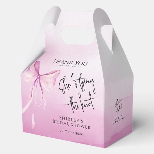 Blush Pink Bow Ze is Tying the Knot Vrijgezellenfe Bedankdoosjes (Voorkant)